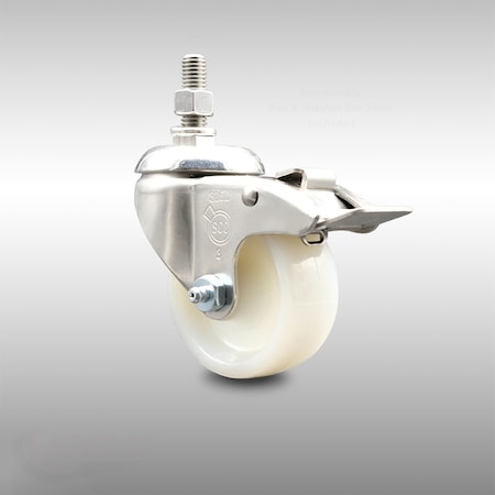 Service Caster 3 Inch 316SS Nylon Swivel 1/2 Inch Threaded Stem Caster Total Lock Brake SCC SCC-SS316TSTTL20S314-NYS-121315